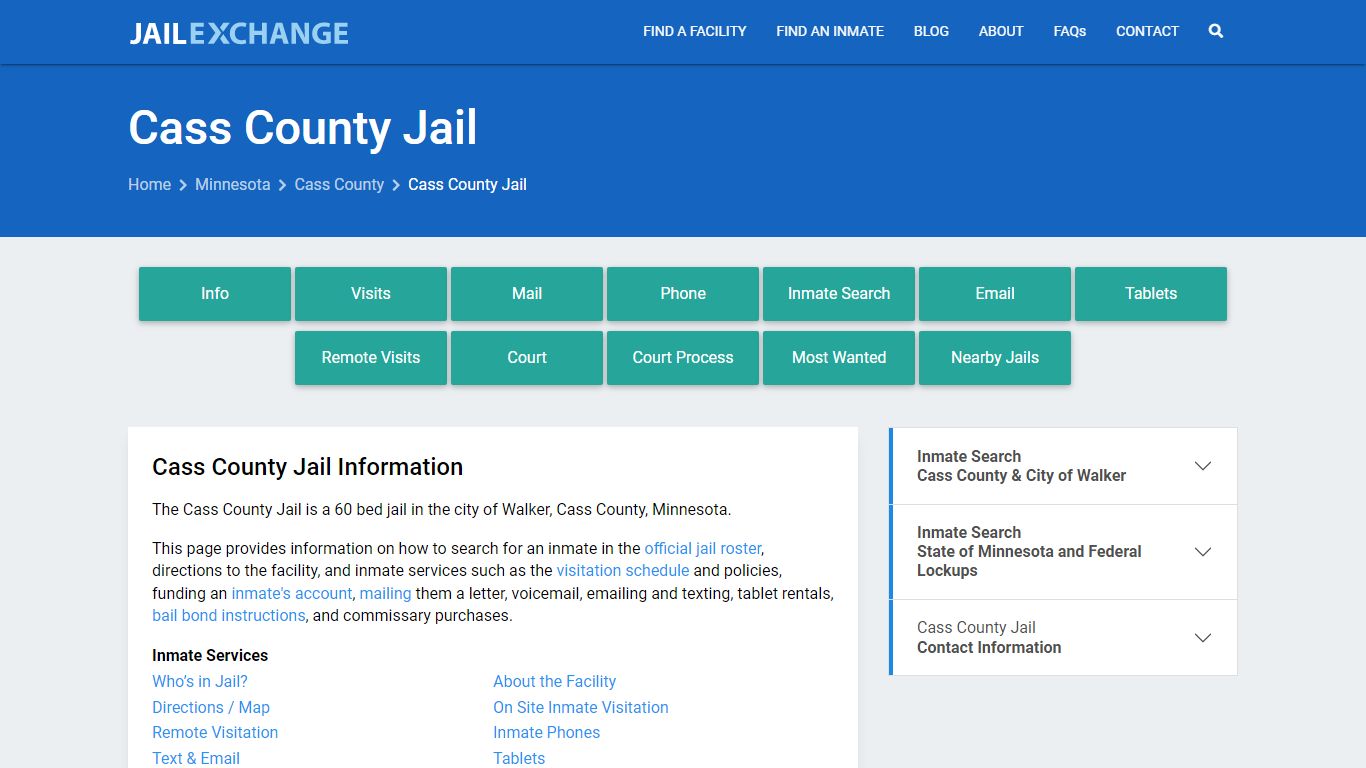 Cass County Jail, MN Inmate Search, Information